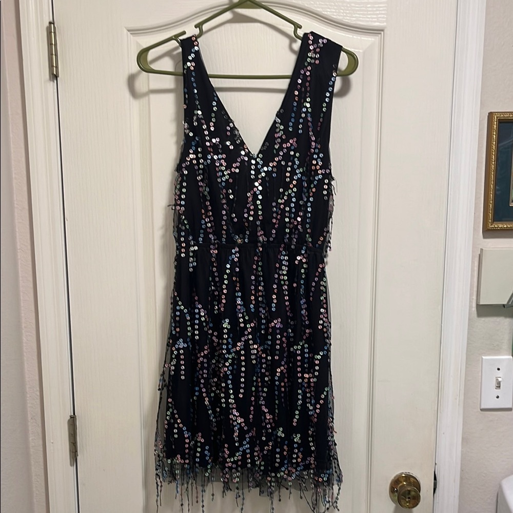 Blue Sequin Embellished Sleeveless Mini Dress